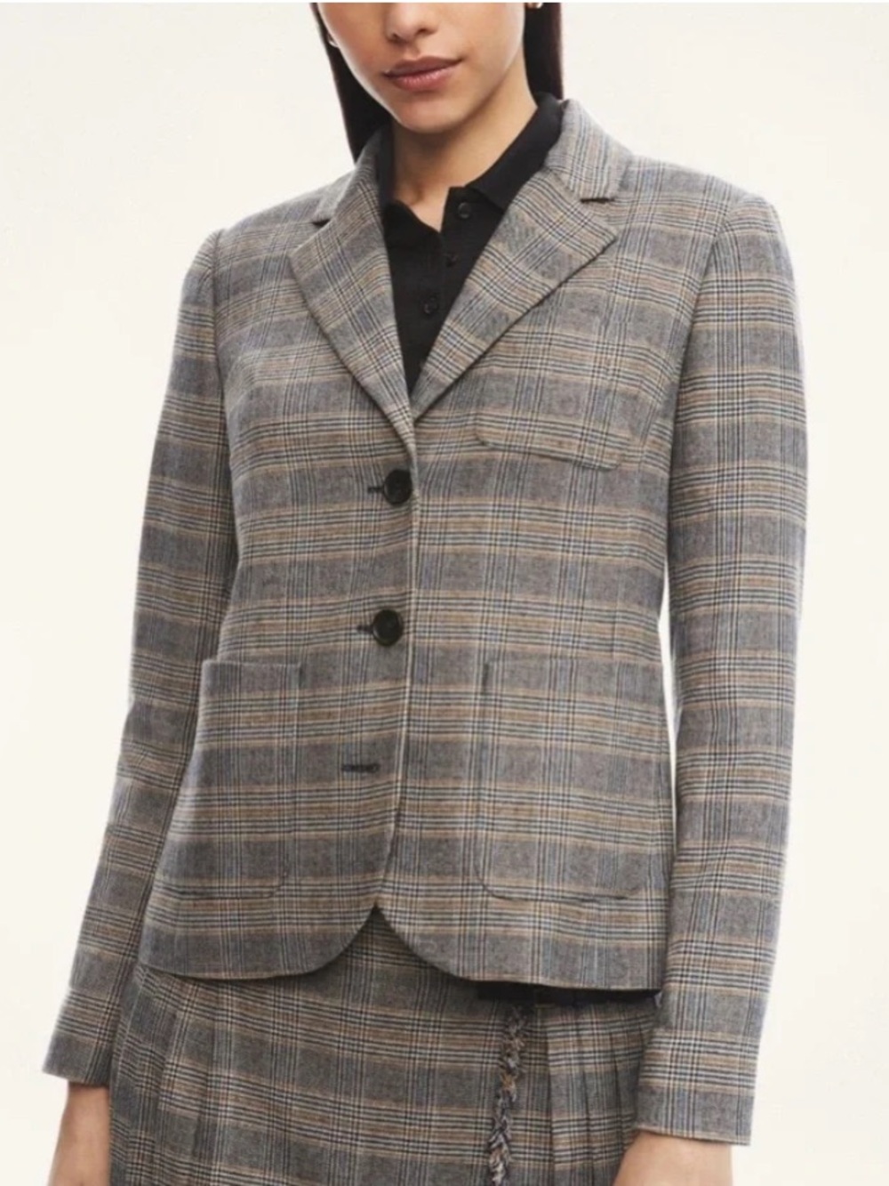 Brooks Brothers Wool Blend Plaid Blazer Tweed Navy Yellow Blue Size 6